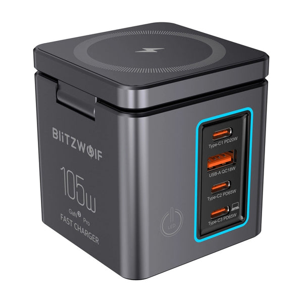 Blitzwolf BW-i113 GaN, USB-A, 3xUSB-C, 105W mains charger