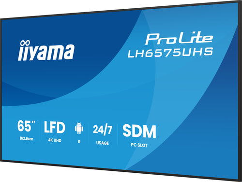 iiyama LH6575UHS-B2AG Digital Signage Display, 64,5" (163,8 cm) LCD, 500 cd/m², 4K Ultra HD, zwart, ingebouwde Android 11, 24/7