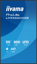 iiyama LH5566UHSB-B1AG Écran d'affichage dynamique Écran plat de signalisation numérique 139,7 cm (55") LCD Wifi 800 cd/m² 4K Ultra HD Noir Intégré dans le processeur Android 24/7