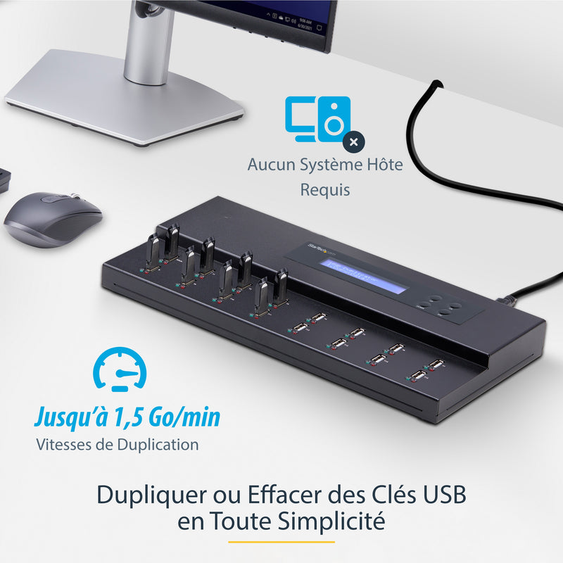 StarTech.com Standalone USB-duplicator en -wisser voor 1 tot 15 flashdrives, multi-USB-kopieerapparaat, systeem- en bestandskopie, sector-voor-sector kopiëren, 1,5 GB/min, 3-pass wissen, LCD-scherm