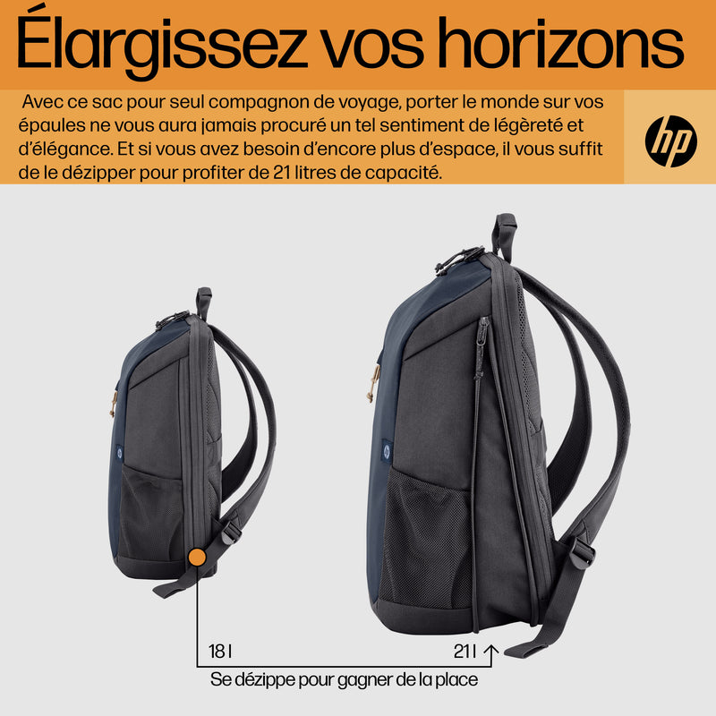 HP Sac à dos pour ordinateur portable 15,6 pouces Travel 18 litres (bleu nuit)