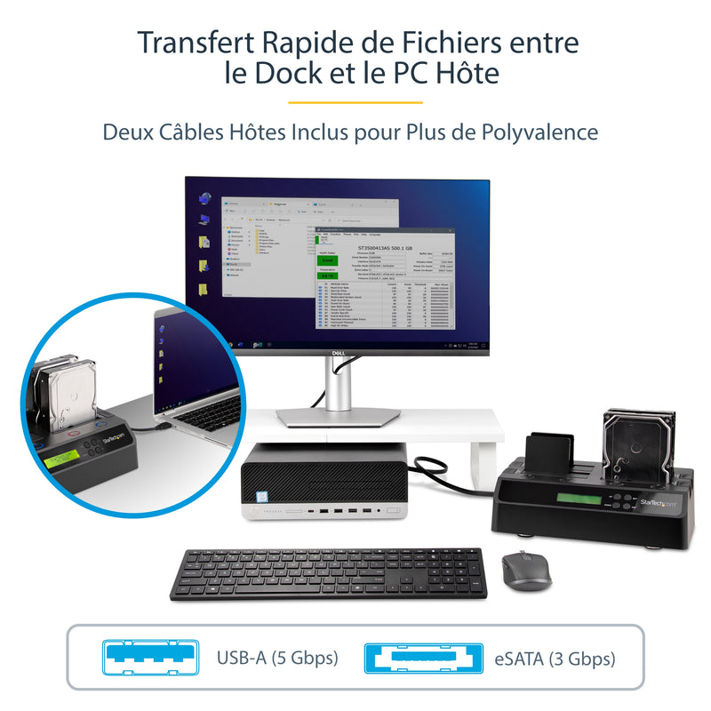 StarTech.com Duplicateur et Effaceur de Disques Durs à 4 baies, Cloneur/Copieur Autonome de HDD/SSD 1:3 SATA, Station d'Accueil USB 3.0 - eSATA vers SATA, Duplicateur de Disques Durs, Conception Sans Outillage