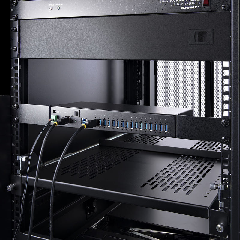 StarTech.com Hub USB 3.0 5Gbps Industriel à 16 Ports - Montage DIN/Surface/Rack - Protection ESD - Commutateur USB 3.0 Alimenté, Jusqu'à 120W de Charge USB Partagée - Hub USB pour PC Portable/Bureau à Double Hôte