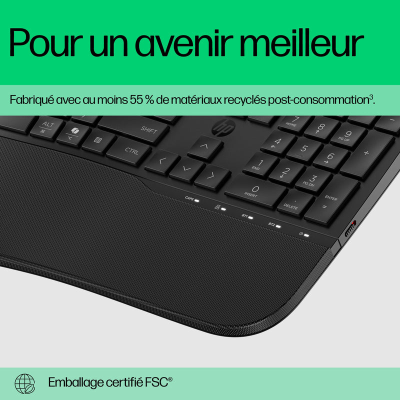 HP 680 Comfort Dual-Mode Keyboard clavier Maison RF sans fil + Bluetooth AZERTY Belge Noir
