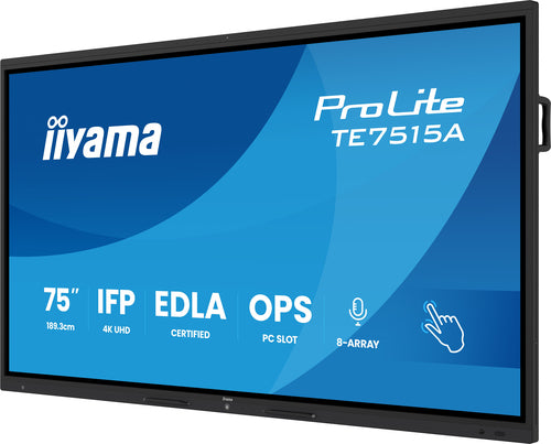 iiyama TE7515A-B1AG Dynamisch display Interactief flatpanel 190,5 cm (75") Wifi 550 cd/m² 4K Ultra HD Zwart Touchscreen Geïntegreerde Android-processor