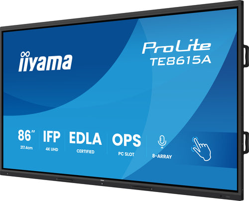iiyama TE8615A-B1AG Dynamisch display Interactief plat paneel 2,17 m (85,6") Wifi 550 cd/m² 4K Ultra HD Zwart Touchscreen Geïntegreerde Android-processor