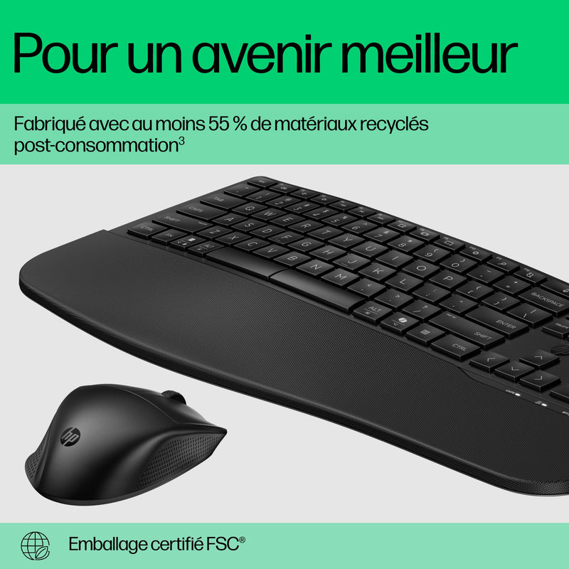 HP 680 Comfort Dual-Mode Keyboard and Mouse Combo clavier Souris incluse Maison RF sans fil + Bluetooth AZERTY Belge Noir