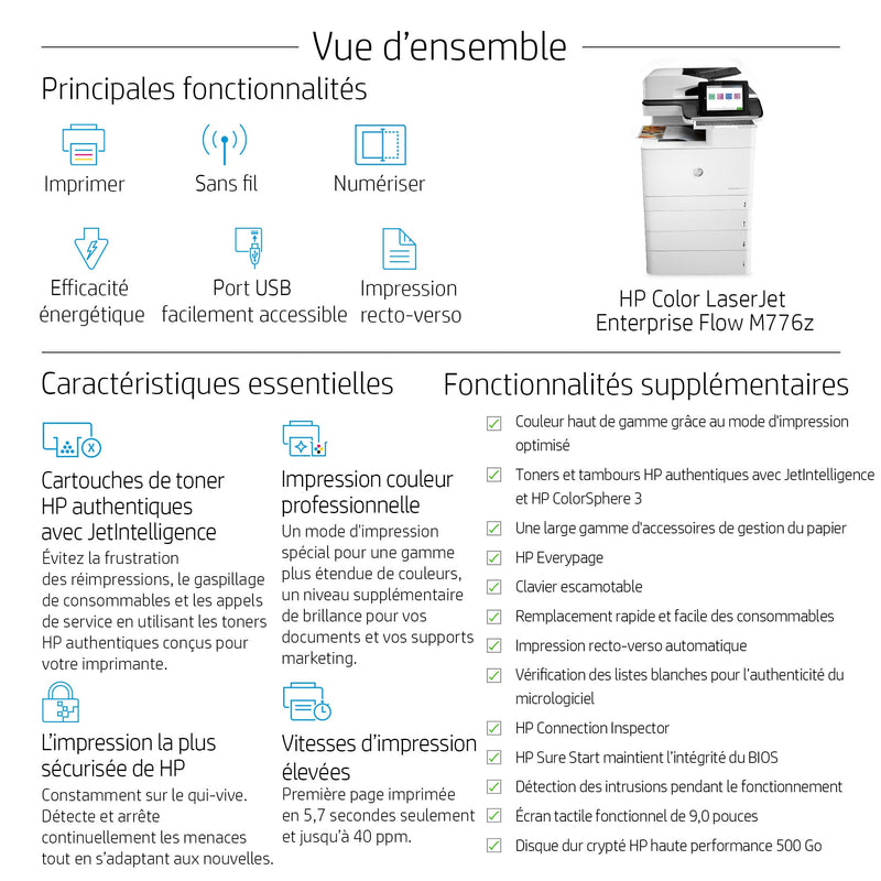 HP Color LaserJet Enterprise Flow Imprimante multifonction M776z