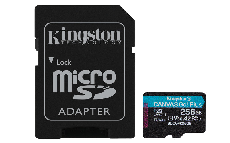 Kingston Technology Carte microSDXC Canvas Go Plus Gen4 200 Mo/s A2 U3 V30 256 Go + adaptateur