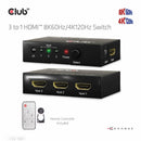 CLUB3D 3 to 1 HDMI 8K60Hz Switch commutateur écran, clavier et souris Noir