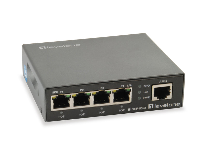 LevelOne GEP-0523 Gigabit Ethernet (10/100/1000) Network Switch, Ethernet Connection, Supports Power over Ethernet (PoE), Black