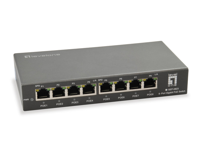 LevelOne GEP-0823 Gigabit Ethernet (10/100/1000) Network Switch, Ethernet Connection, Supports Power over Ethernet (PoE), Black