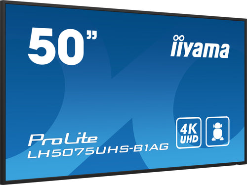 iiyama LH5075UHS-B1AG Digital Signage Display, 125,7 cm (49,5") LCD, 500 cd/m², 4K Ultra HD, Zwart, Ingebouwde Android 11, 24/7