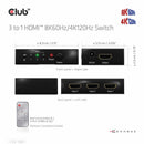 CLUB3D 3 to 1 HDMI 8K60Hz Switch commutateur écran, clavier et souris Noir