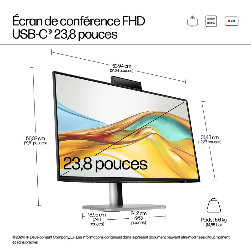HP Series 5 Pro Écran pour visioconférence FHD USB-C 23,8 pouces – 524pm