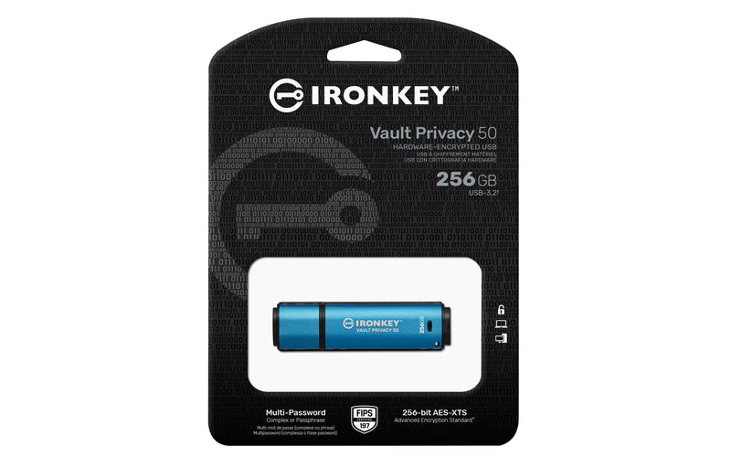 Kingston Technology IronKey 256GB Vault Privacy 50 gecodeerde AES-256, FIPS 197