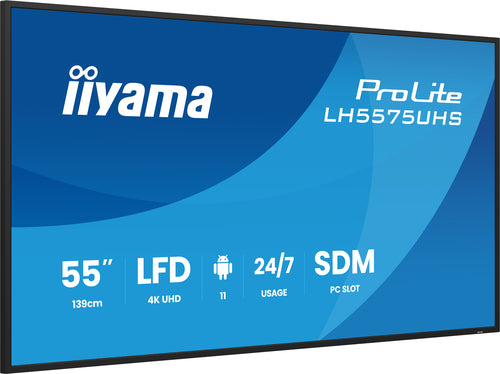 iiyama LH5575UHS-B2AG Digital Signage Display, 54,6" (138,7 cm) LCD, 500 cd/m², 4K Ultra HD, zwart, ingebouwde Android 11, 24/7