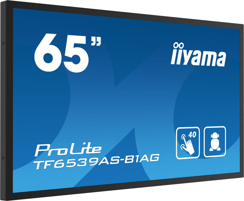 iiyama TF6539AS-B1AG Dynamisch display, 64,5" (163,8 cm) LED-flatpanel voor digitale signage, 500 cd/m², 4K Ultra HD, zwart, touchscreen, geïntegreerde Android-processor, 24/7