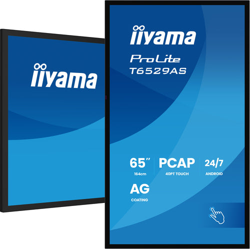 iiyama T6529AS-B1AG Dynamisch display Interactief flatpanel 163,8 cm (64,5") LED Wifi 500 cd/m² 4K Ultra HD Zwart Touchscreen Geïntegreerd Processor Android 24/7