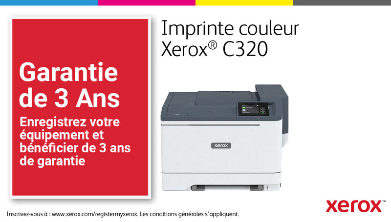 Xerox C320 Draadloze Duplex Printer A4 33 ppm, PS3 PCL5e/6, 2 laden Totaal 251 vellen