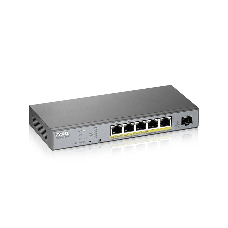 Zyxel GS1350-6HP-EU0101F commutateur réseau Géré L2 Gigabit Ethernet (10/100/1000) Connexion Ethernet, supportant l'alimentation via ce port (PoE) Gris