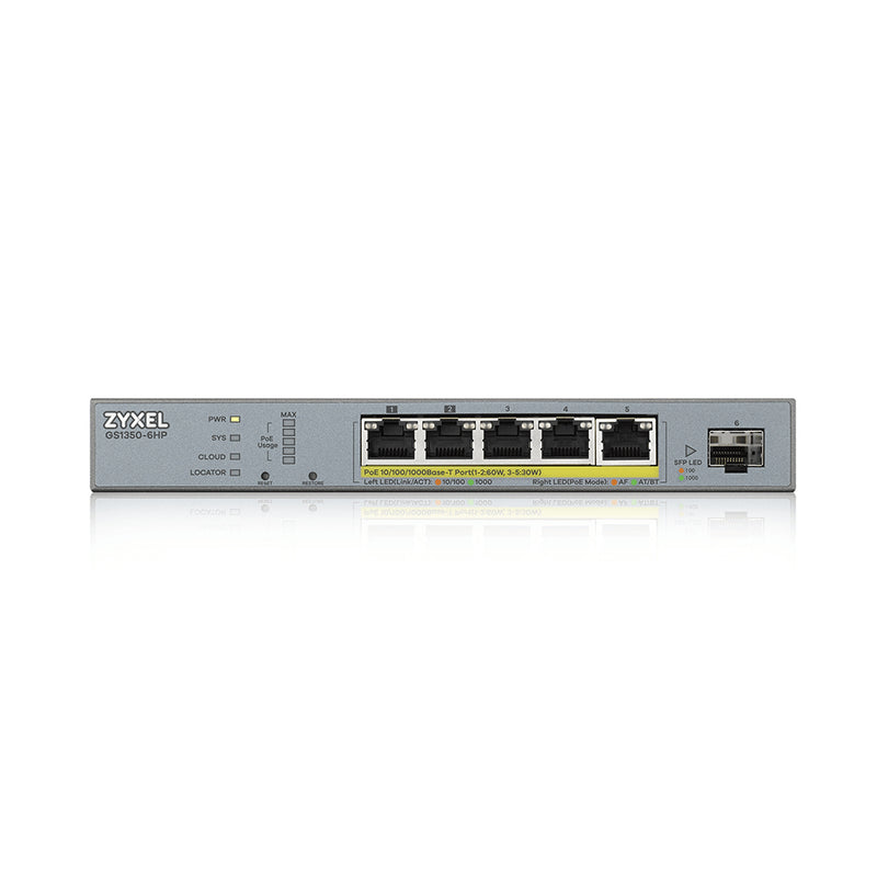 Zyxel GS1350-6HP-EU0101F commutateur réseau Géré L2 Gigabit Ethernet (10/100/1000) Connexion Ethernet, supportant l'alimentation via ce port (PoE) Gris