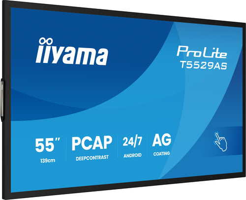 iiyama T5529AS-B1AG Dynamisch display Interactief flatpanel 138,7 cm (54,6") LED Wifi 500 cd/m² 4K Ultra HD Zwart Touchscreen Geïntegreerd Processor Android 24/7