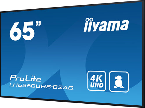 iiyama LH6560UHS-B2AG 64,5" (163,8 cm) Digitaal A-kaart Dynamisch display LED Wifi 500 cd/m² 4K Ultra HD Zwart Geïntegreerde processor Android 11 24/7