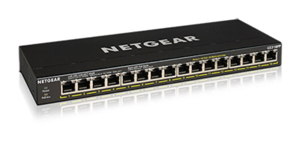 NETGEAR GS316PP Unmanaged Gigabit Ethernet (10/100/1000) Ethernet Connection, Supporting Power Over Ethernet (PoE) Black
