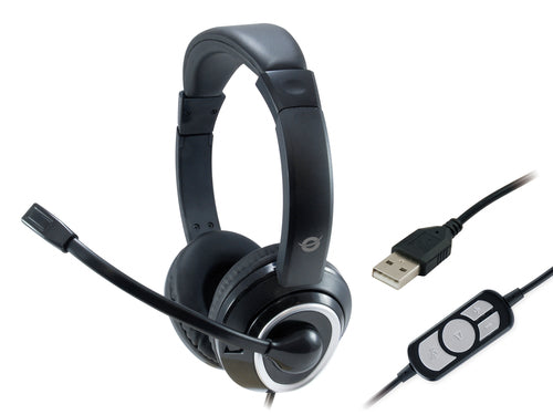 Conceptronic POLONA Wired Headphones with Headband for Calls/Music, USB Type-A, Black