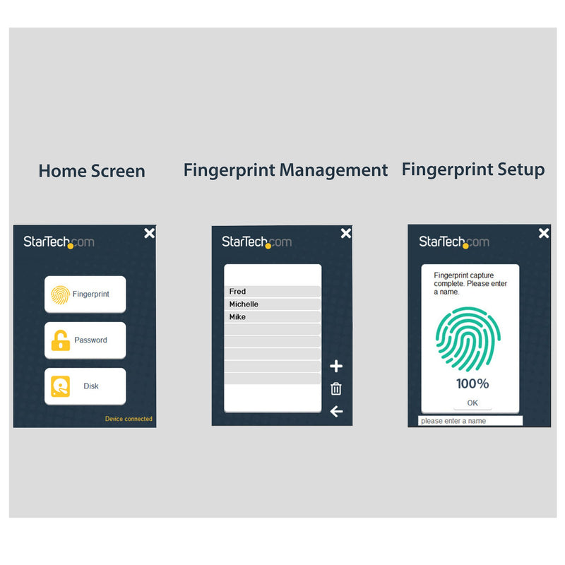 StarTech.com Boîtier de disque dur SATA de 2,5" crypté - Accès par empreinte digitale