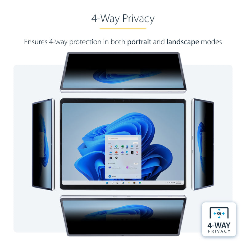 StarTech.com Filtre de Confidentialité à 4 Directions pour Surface Pro 8/9/X 13 pouces, pour Portrait/Paysage, Écran de Protection Surface, +/- 30 Degrés de Vue, Filtre Anti Lumière Bleue (51 %), Anti-Reflet