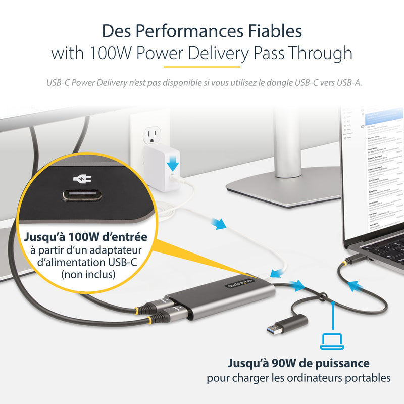 StarTech.com Adaptateur USB-C vers Double HDMI - USB-C ou A vers 2x HDMI - 4K 60Hz - 100W Power Delivery Pass-Through - Adaptateur Vidéo avec Câble Intégré de 30cm - Convertisseur USB-C vers HDMI pour PC Portable