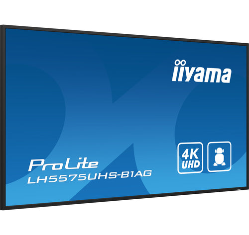 iiyama LH5575UHS-B1AG Digital Signage Display, 54,6" (138,7 cm) LCD-scherm, wifi, 500 cd/m², 4K Ultra HD, zwart, ingebouwde Android 11-processor, 24/7
