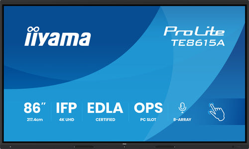 iiyama TE8615A-B1AG Dynamisch display Interactief plat paneel 2,17 m (85,6") Wifi 550 cd/m² 4K Ultra HD Zwart Touchscreen Geïntegreerde Android-processor