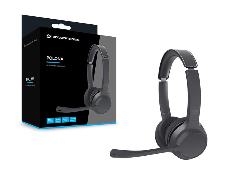 Conceptronic POLONA04B Headphones Wired &amp; Wireless Headband Calls/Music USB Type-C Bluetooth Black