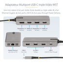 StarTech.com Adaptateur USB-C Triple Moniteur Multiport - Double HDMI 4K 60Hz + 4K 30Hz et DisplayPort, Hub USB 10Gbps 3 ports, 100W PD Pass-Trough, GbE, Station d'Acceuil de Voyage, Windows et ChromeOS