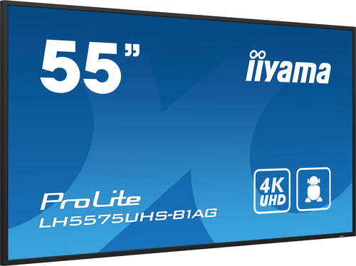 iiyama LH5575UHS-B1AG Digital Signage Display, 54,6" (138,7 cm) LCD-scherm, wifi, 500 cd/m², 4K Ultra HD, zwart, ingebouwde Android 11-processor, 24/7