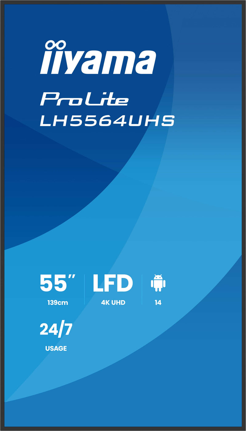 iiyama LH5564UHS-B1AG Écran d'affichage dynamique Écran plat de signalisation numérique 139,7 cm (55") Wifi 500 cd/m² 4K Ultra HD Noir Intégré dans le processeur Android 24/7