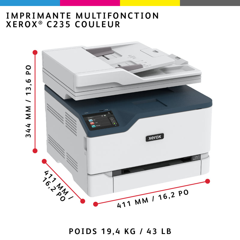 Xerox C235 A4 draadloos kopiëren/printen/scannen/fax, 22 ppm, PS3 PCL5e/6, automatische documentinvoer, 2 laden, totaal 251 vel