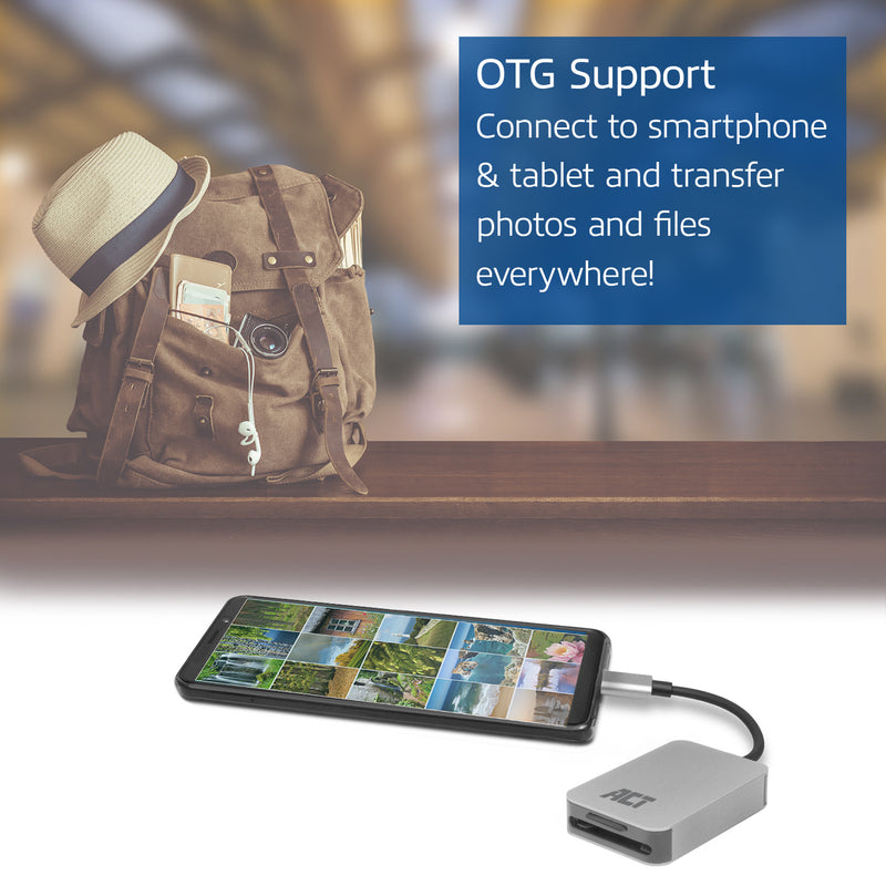 ACT USB-C kaartlezer voor SD en micro SD, SD 4.0 UHS-II
