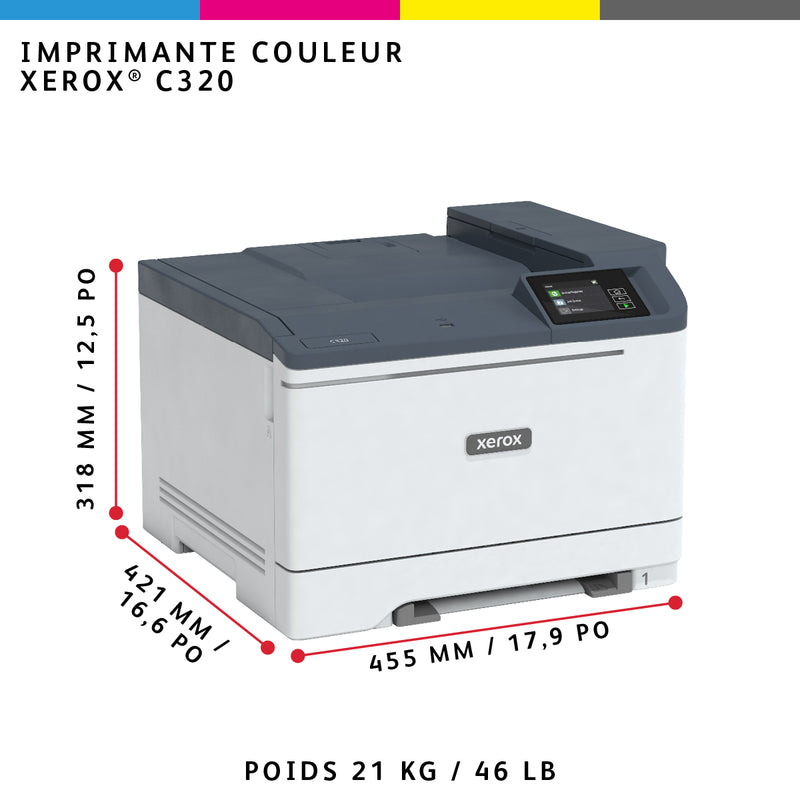 Xerox C320 Draadloze Duplex Printer A4 33 ppm, PS3 PCL5e/6, 2 laden Totaal 251 vellen