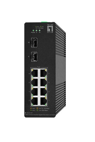 LevelOne IGS-2110P Gigabit Ethernet (10/100/1000) Managed L2 Network Switch, Ethernet Connection, Supports Power over Ethernet (PoE), Black