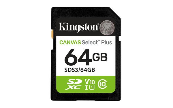 Kingston Technology 64 Go SDXC Canvas Select Plus Gen3 100 Mo/s C10 UHS-I U1 V10