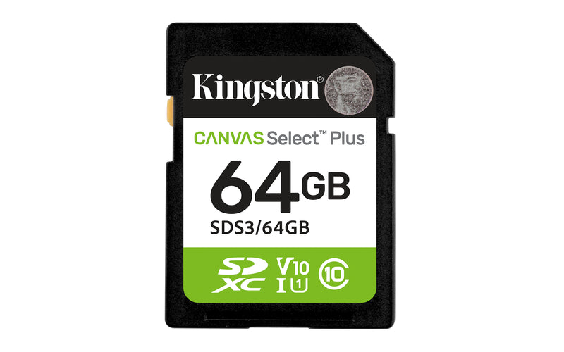 Kingston Technology 64 Go SDXC Canvas Select Plus Gen3 100 Mo/s C10 UHS-I U1 V10