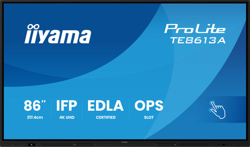 iiyama TE8613A-B1AG Dynamisch display Interactief plat paneel 2,17 m (85,6") Wifi 500 cd/m² 4K Ultra HD Zwart Touchscreen Geïntegreerd Processor Android 18/7