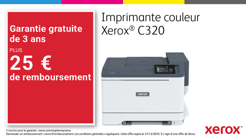 Xerox C320 Draadloze Duplex Printer A4 33 ppm, PS3 PCL5e/6, 2 laden Totaal 251 vellen