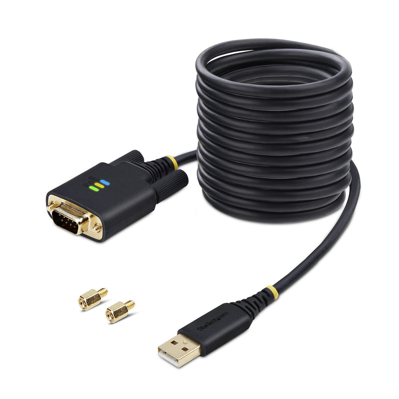 StarTech.com Adaptateur USB vers Série de 3m - COM Rétention, Câble Adaptateur/Convertisseur USB RS232, Vis/Écrous Interchangeables, USB-A vers DB9 RS232, FTDI IC, Protection ESD, Windows/macOS/Linux