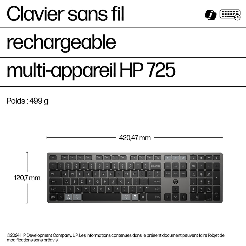 HP Clavier sans fil rechargeable multi-appareil 725