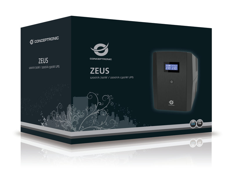 Conceptronic ZEUS04EM Uninterruptible Power Supply, Line Interactivity, 2.2 kVA, 1320 W, 5 AC Outputs
